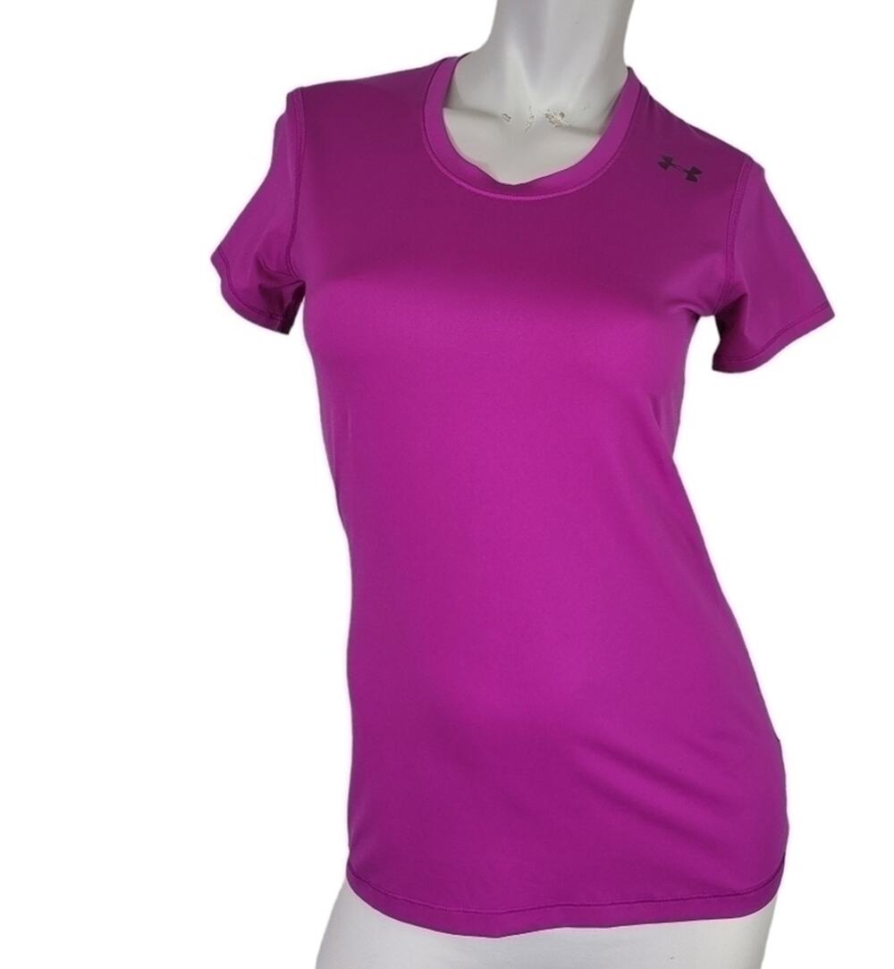 Under Armour WMS Small Tee T Shirt Heatgear Fitted Neon Purple Athletic Running
